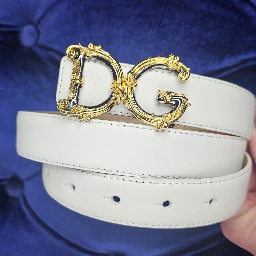 DOLCE & GABBANA Baroque Logo Leather Belt In White Calf Leather - Picture 7 of 13